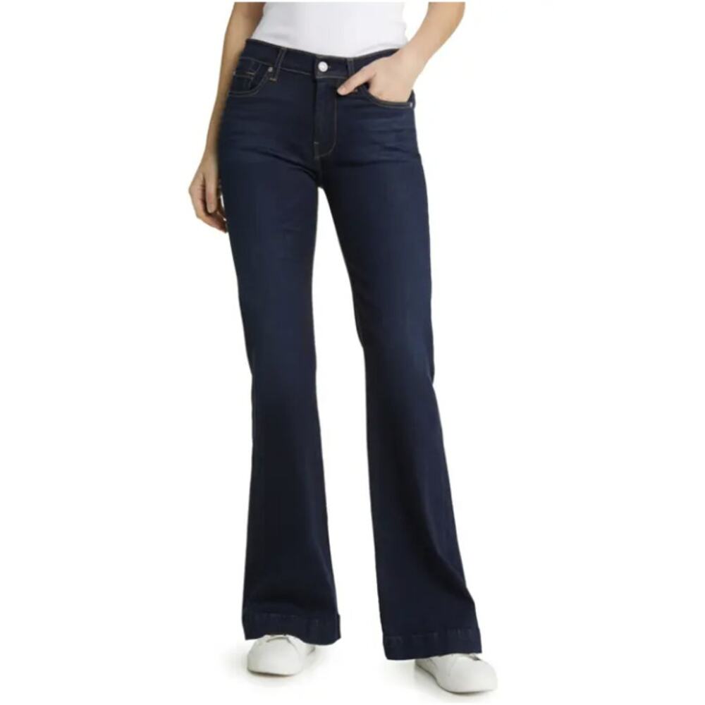 7 For All Mankind Flare Jeans WMNS 26 Dark Wash Blue Denim Mid Rise Retro Boho